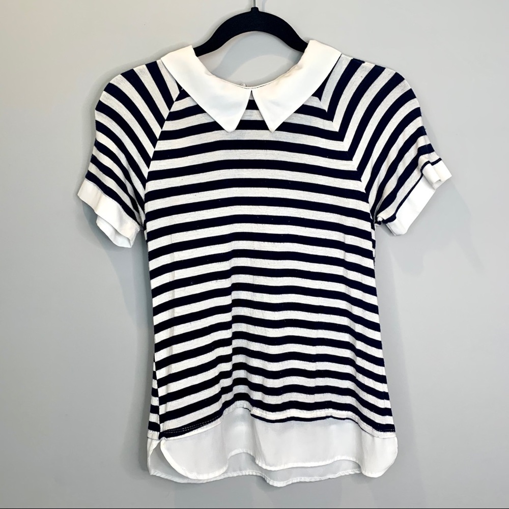 Ladies striped blouse with collar - short sleeved